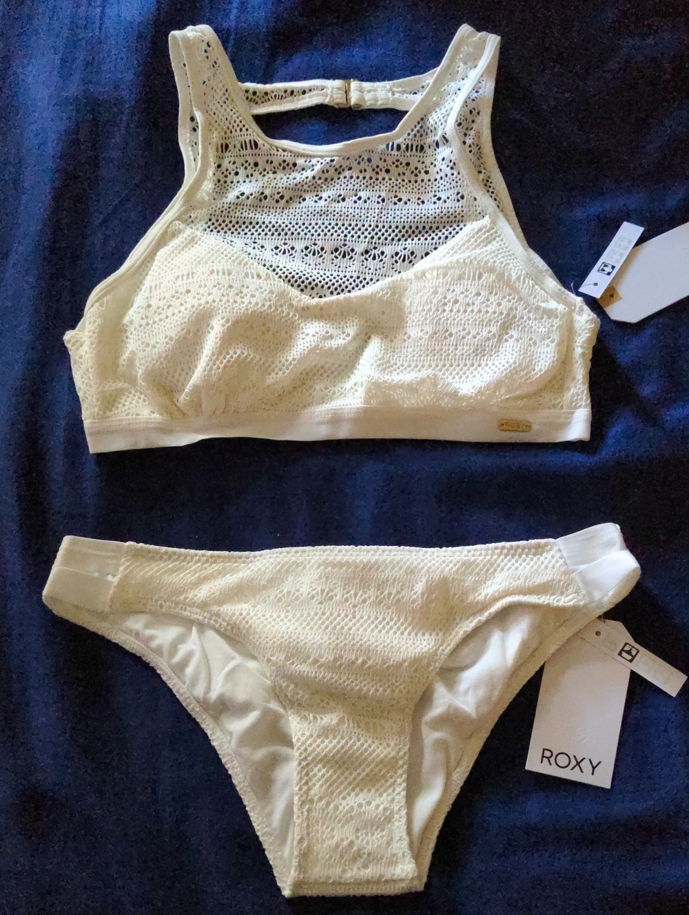 Roxy Cream Crochet High-Neck Bikini Set